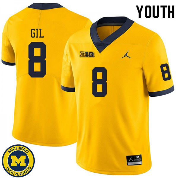 Youth Michigan Wolverines #8 Devin Gil Yellow Replica Jersey